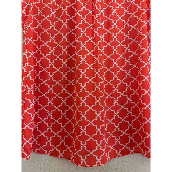 Tacera Tie Neck Blouse Womens Size XL Orange White Button Front Work Church - Picture 8 of 14